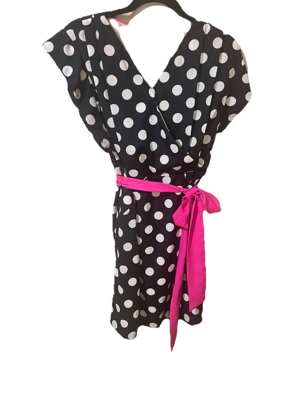 ELIZA J BELTED MIDI BLUE POLKA DOT PRINT FAUX WRAP DRESS sz XS Chest 32In